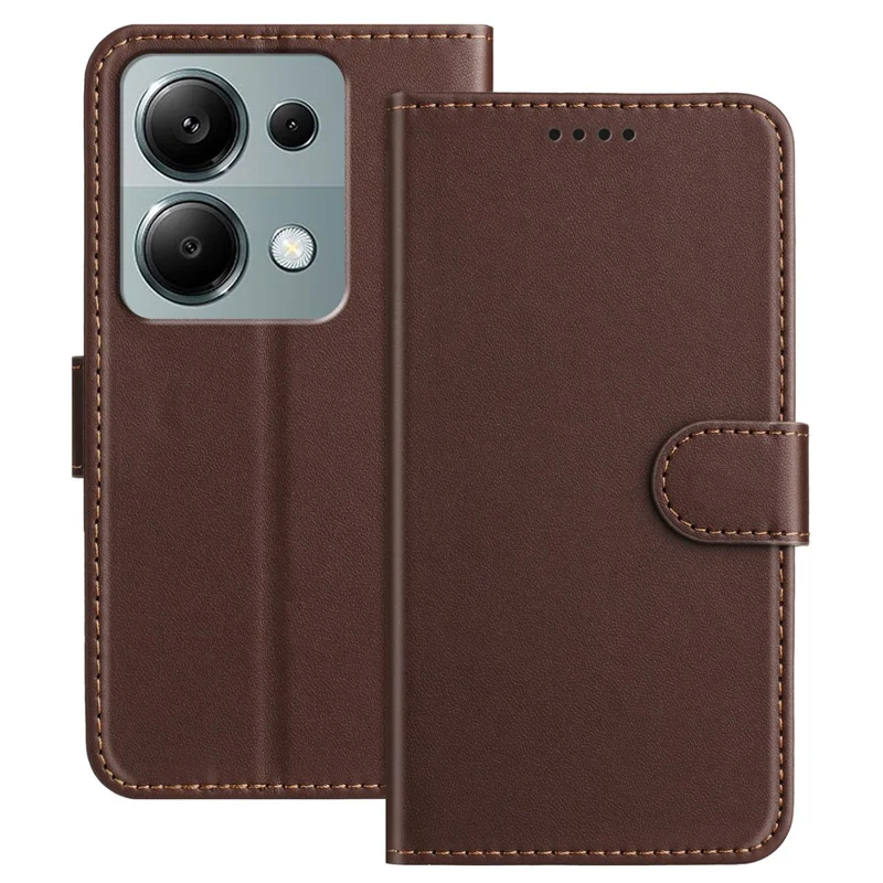 For Xiaomi Poco M6 Pro 4G / Xiaomi Redmi Note 13 Pro 4G Leather Case Wallet Stand Solid Color Anti Drop Phone Cover - Black-Cellmalls