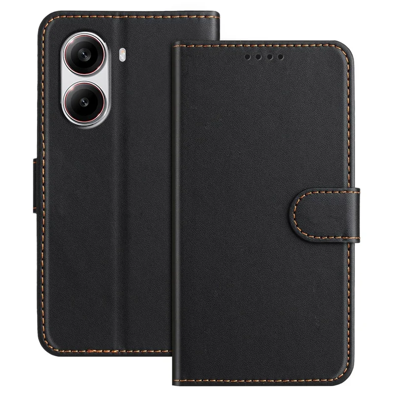 For Xiaomi Redmi Turbo 4 5G / Xiaomi Poco X7 Pro 5G Leather Case Wallet Stand Solid Color Anti Drop Phone Cover - Black-Cellmalls