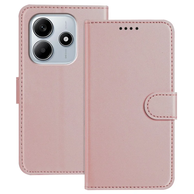 For Xiaomi Redmi Note 14 4G (163.25x76.55x8.16mm) Leather Case Wallet Stand Solid Color Anti Drop Phone Cover - Black-Cellmalls