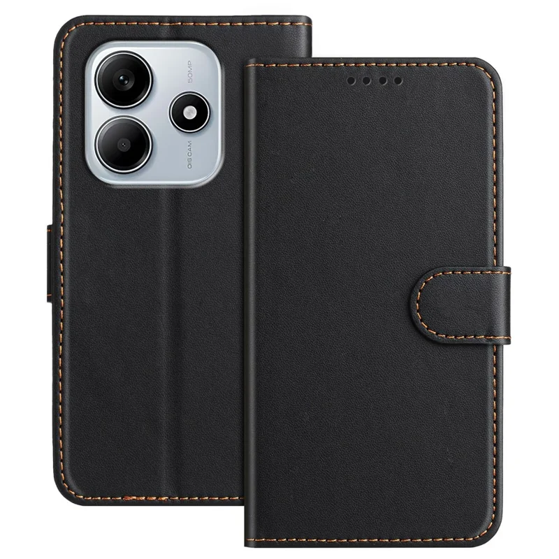 For Xiaomi Redmi Note 14 4G (164.84x78.15x8.16mm) Leather Case Wallet Stand Solid Color Anti Drop Phone Cover - Black-Cellmalls