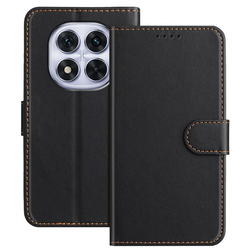 For Xiaomi Redmi Note 14 Pro 4G Leather Case Wallet Stand Solid Color Anti Drop Phone Cover - Black-Cellmalls
