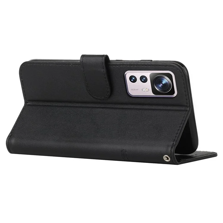 For Xiaomi 12T 5G / Redmi K50 Ultra 5G / 12T Pro 5G Stitching PU Leather Flip Case Wallet Stand Full Shockproof Protective Cover with Strap - Black-Cellmalls