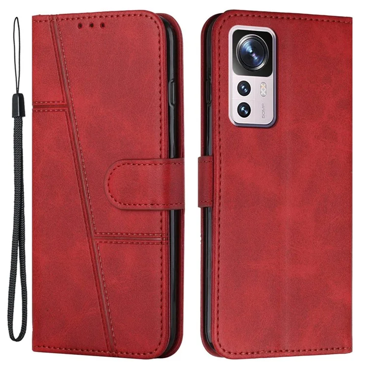 For Xiaomi 12T 5G / Redmi K50 Ultra 5G / 12T Pro 5G Stitching PU Leather Flip Case Wallet Stand Full Shockproof Protective Cover with Strap - Black-Cellmalls