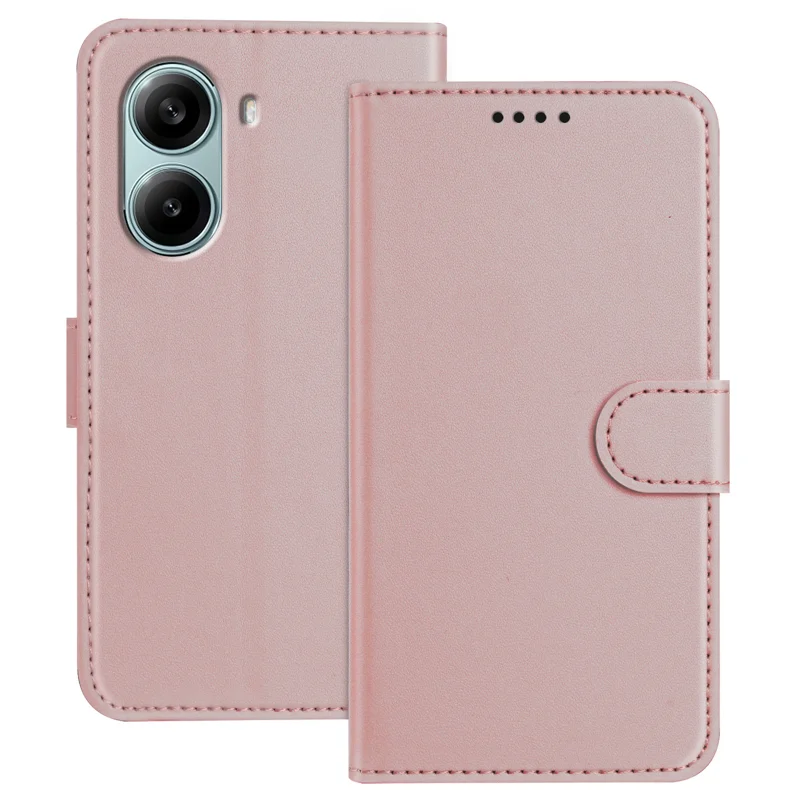 For Xiaomi Redmi Turbo 4 Pro 5G Leather Case Wallet Stand Solid Color Anti Drop Phone Cover - Black-Cellmalls