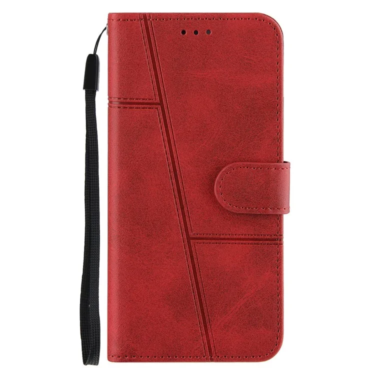 Imprinting Lines Stand Feature PU Leather Wallet Flip Protective Phone Case with Wrist Strap for Xiaomi 11T / 11T Pro - Red-Cellmalls