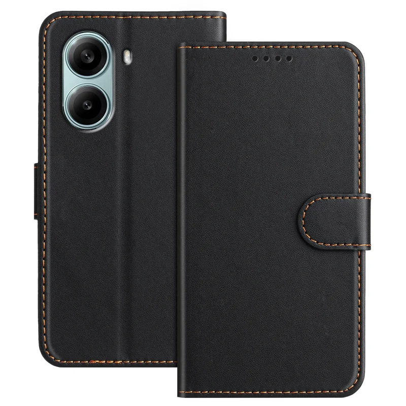 For Xiaomi Redmi Turbo 4 Pro 5G Leather Case Wallet Stand Solid Color Anti Drop Phone Cover - Black-Cellmalls