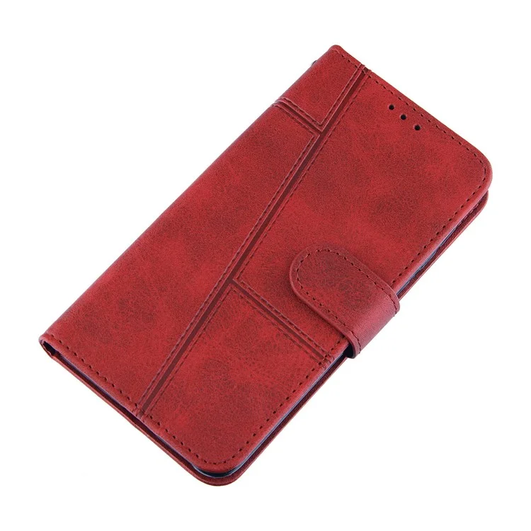 Imprinting Lines Stand Feature PU Leather Wallet Flip Protective Phone Case with Wrist Strap for Xiaomi 11T / 11T Pro - Red-Cellmalls