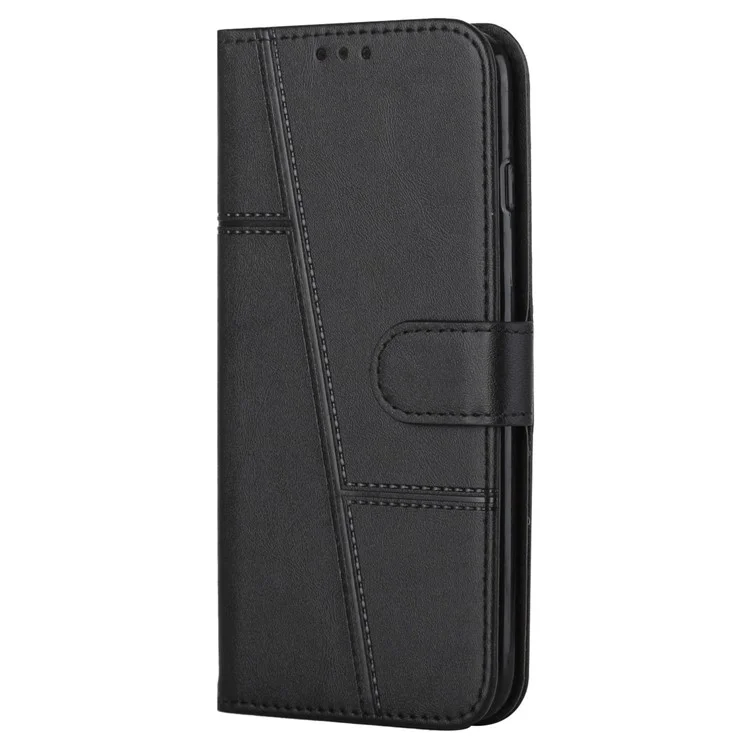 For Xiaomi 12T 5G / Redmi K50 Ultra 5G / 12T Pro 5G Stitching PU Leather Flip Case Wallet Stand Full Shockproof Protective Cover with Strap - Black-Cellmalls
