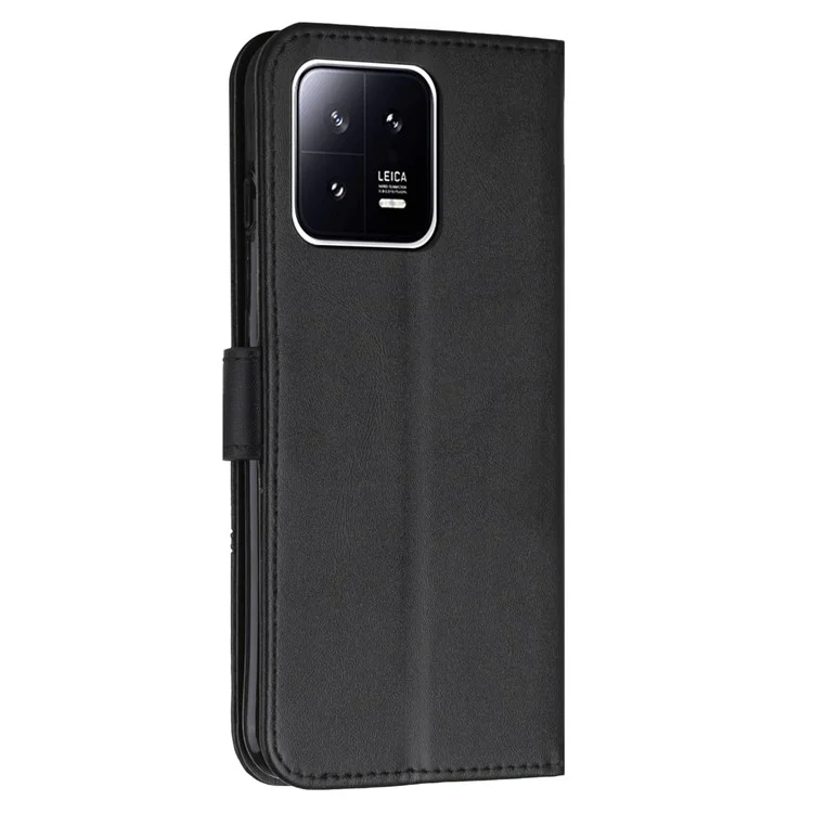 For Xiaomi 13 Pro 5G PU Leather Wallet Phone Case Magnetic Clasp Foldable Stand Imprinted Stitching Line Cover - Black-Cellmalls