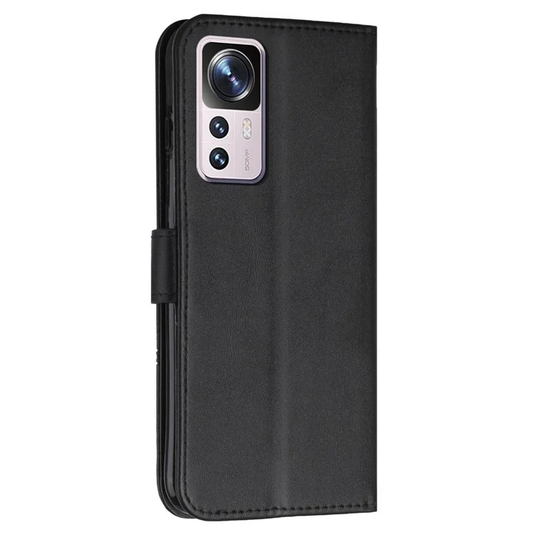 For Xiaomi 12T 5G / Redmi K50 Ultra 5G / 12T Pro 5G Stitching PU Leather Flip Case Wallet Stand Full Shockproof Protective Cover with Strap - Black-Cellmalls