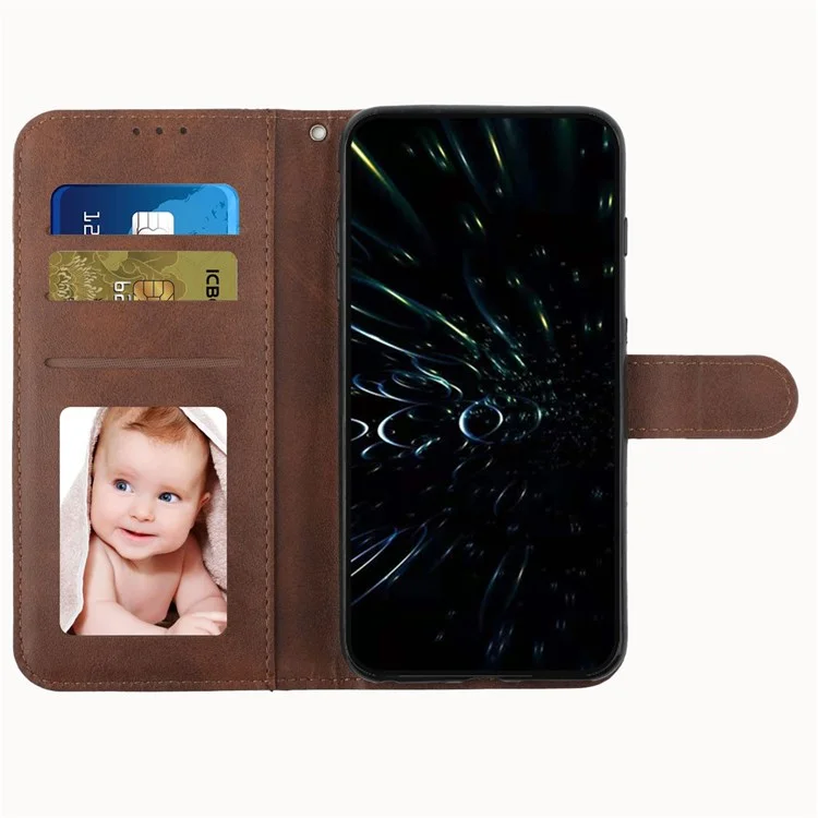 For Xiaomi 12 Lite 5G PU Leather Protective Phone Case Supporting Stand Simple Style Imprinted Stitching Cell Phone Cover with Strap - Brown-Cellmalls