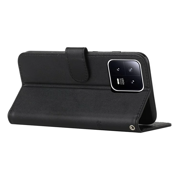 For Xiaomi 13 Pro 5G PU Leather Wallet Phone Case Magnetic Clasp Foldable Stand Imprinted Stitching Line Cover - Black-Cellmalls