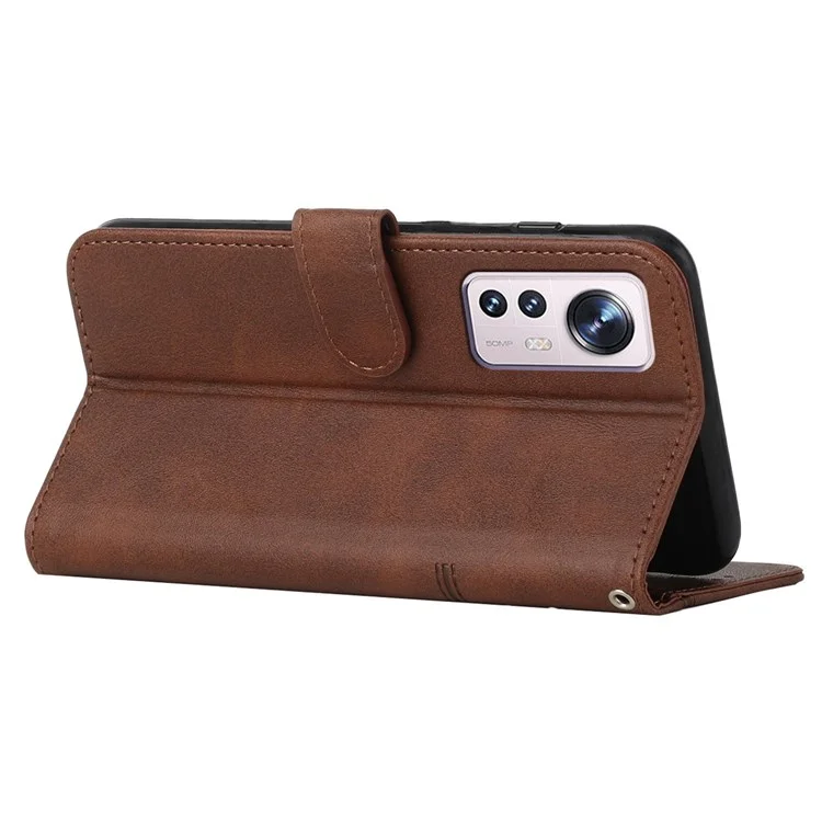 For Xiaomi 12 Lite 5G PU Leather Protective Phone Case Supporting Stand Simple Style Imprinted Stitching Cell Phone Cover with Strap - Brown-Cellmalls