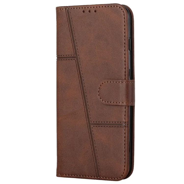 For Xiaomi 12 Lite 5G PU Leather Protective Phone Case Supporting Stand Simple Style Imprinted Stitching Cell Phone Cover with Strap - Brown-Cellmalls