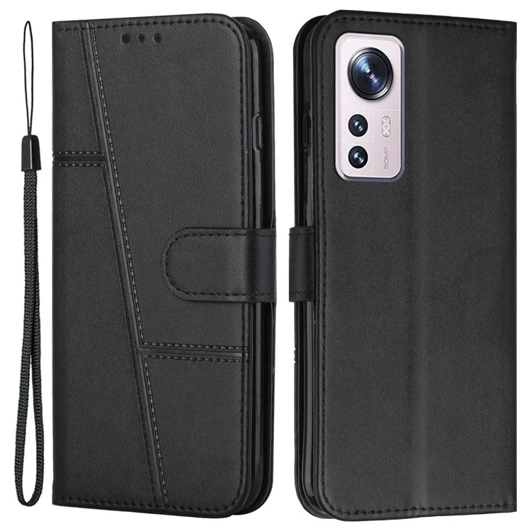 For Xiaomi 12 Lite 5G PU Leather Protective Phone Case Supporting Stand Simple Style Imprinted Stitching Cell Phone Cover with Strap - Brown-Cellmalls