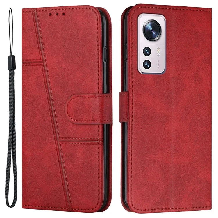 For Xiaomi 12 Lite 5G PU Leather Protective Phone Case Supporting Stand Simple Style Imprinted Stitching Cell Phone Cover with Strap - Brown-Cellmalls