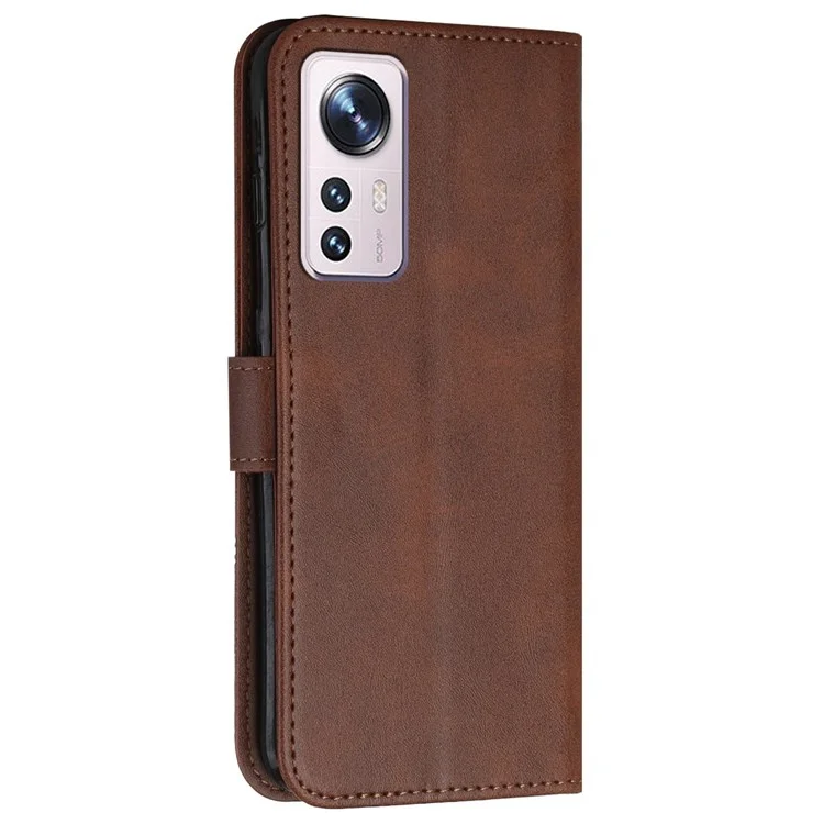For Xiaomi 12 Lite 5G PU Leather Protective Phone Case Supporting Stand Simple Style Imprinted Stitching Cell Phone Cover with Strap - Brown-Cellmalls