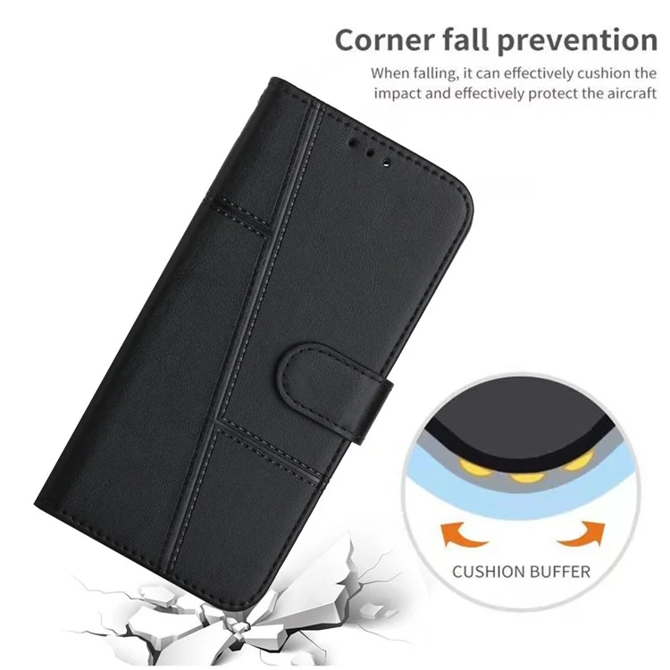 For Xiaomi 13 Pro 5G PU Leather Wallet Phone Case Magnetic Clasp Foldable Stand Imprinted Stitching Line Cover - Black-Cellmalls