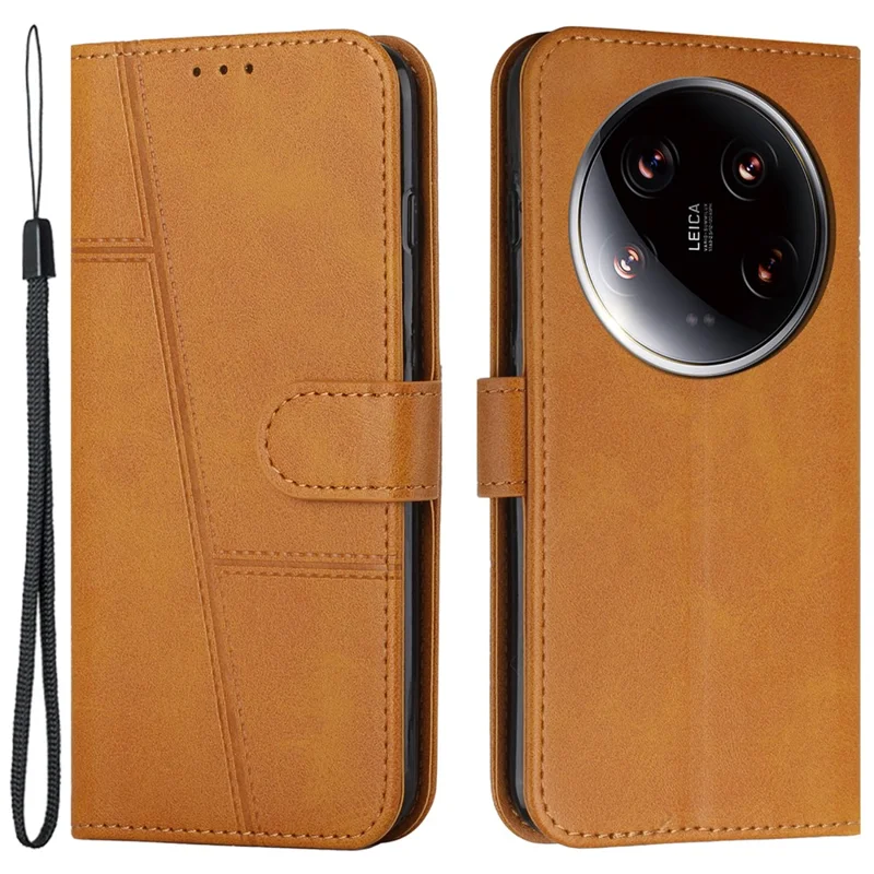 For Xiaomi 14 Ultra Case Viewing Stand Flip Leather Phone Cover with Strap - Yellow-Cellmalls