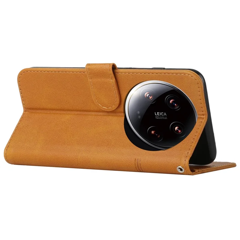 For Xiaomi 14 Ultra Case Viewing Stand Flip Leather Phone Cover with Strap - Yellow-Cellmalls