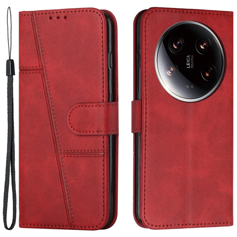 For Xiaomi 14 Ultra Case Viewing Stand Flip Leather Phone Cover with Strap - Yellow-Cellmalls