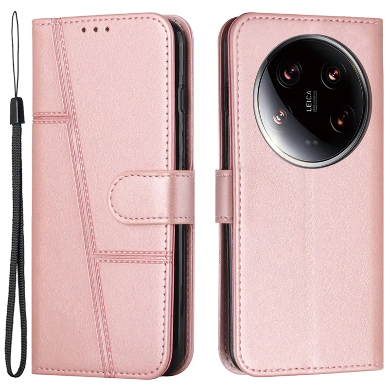 For Xiaomi 14 Ultra Case Viewing Stand Flip Leather Phone Cover with Strap - Yellow-Cellmalls