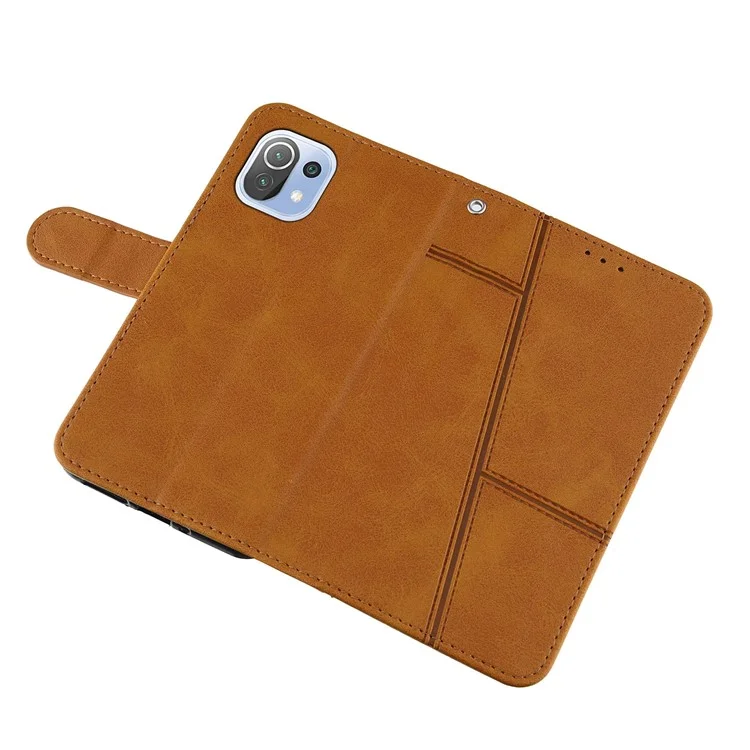 Wallet Stand Design Splicing Leather Phone Cover Case with Strap for Xiaomi Mi 11 Lite 4G / 5G / 11 Lite 5G NE  - Brown-Cellmalls