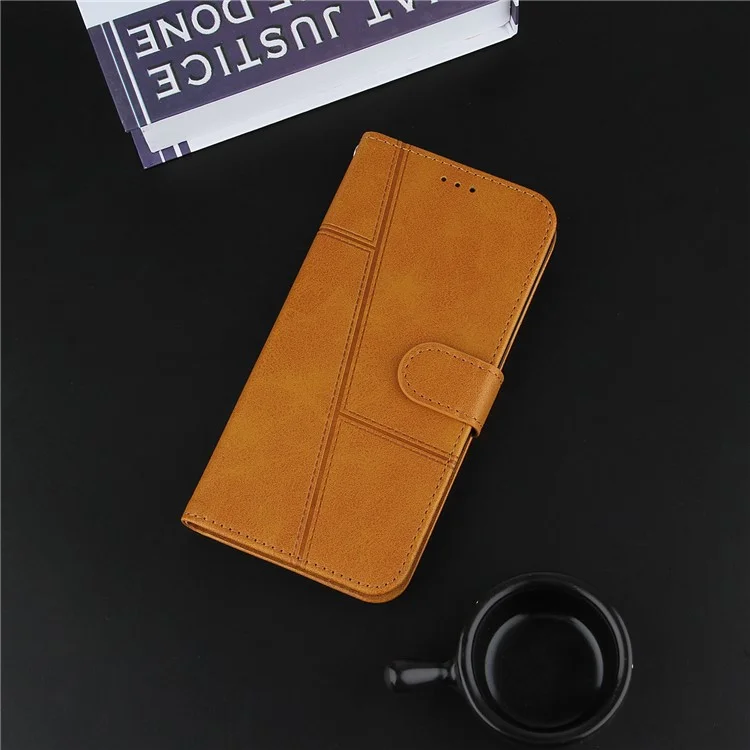 Wallet Stand Design Splicing Leather Phone Cover Case with Strap for Xiaomi Mi 11 Lite 4G / 5G / 11 Lite 5G NE  - Brown-Cellmalls
