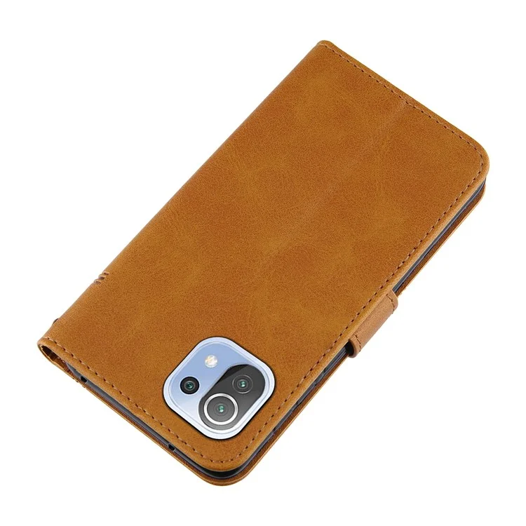 Wallet Stand Design Splicing Leather Phone Cover Case with Strap for Xiaomi Mi 11 Lite 4G / 5G / 11 Lite 5G NE  - Brown-Cellmalls