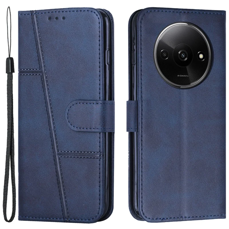For Xiaomi Redmi A3 4G / Poco C61 4G Case Calf Texture Leather Wallet Phone Cover with Folio Stand - Sapphire-Cellmalls