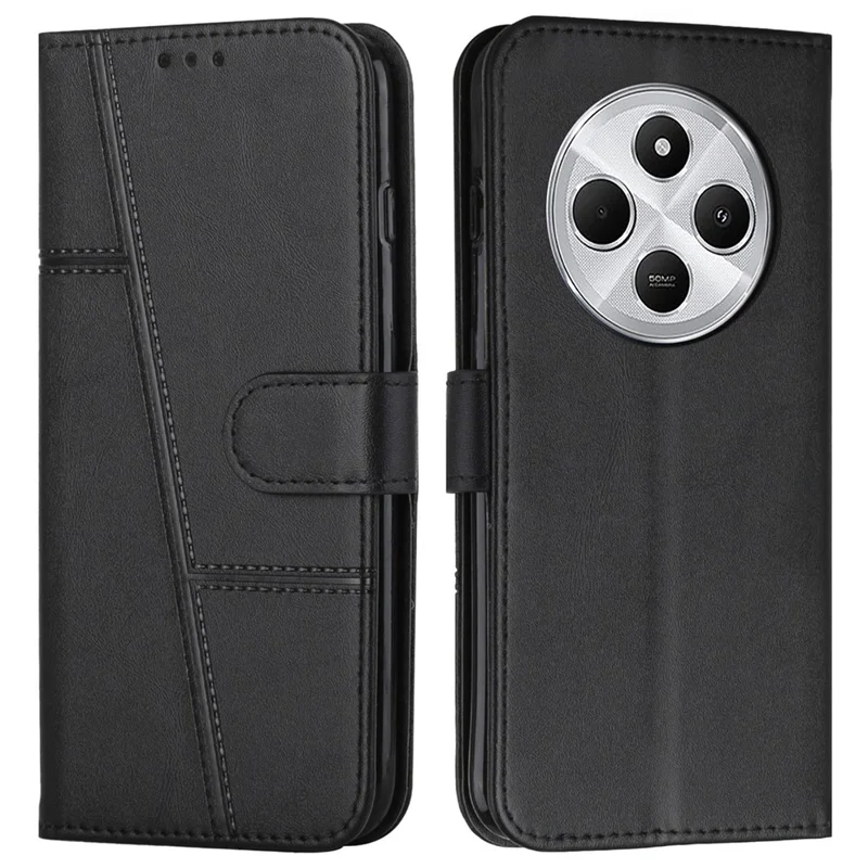 For Xiaomi Poco C75 4G / Redmi 14R 5G / 14C 4G Case Stand Flip Protective Leather Phone Cover - Black-Cellmalls