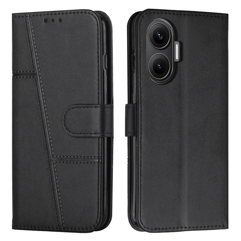 For Xiaomi Poco F7 5G  /  Redmi Turbo 4 Pro 5G Leather Phone Case Foldable Stand Wallet Flip Cover with Strap - Black-Cellmalls