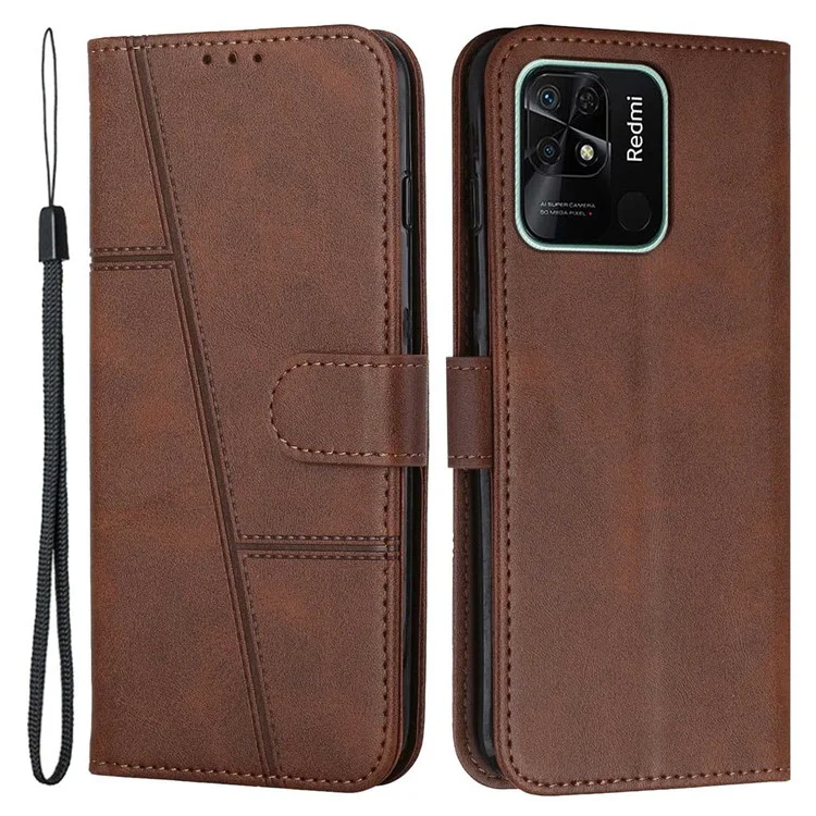 For Xiaomi Redmi 10C 4G Stitching PU Leather Wallet Case Magnetic Closure Full Protection Book Design Stand Cover with Strap - Black-Cellmalls