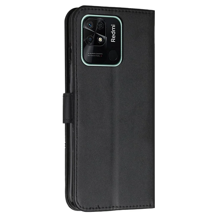 For Xiaomi Redmi 10C 4G Stitching PU Leather Wallet Case Magnetic Closure Full Protection Book Design Stand Cover with Strap - Black-Cellmalls