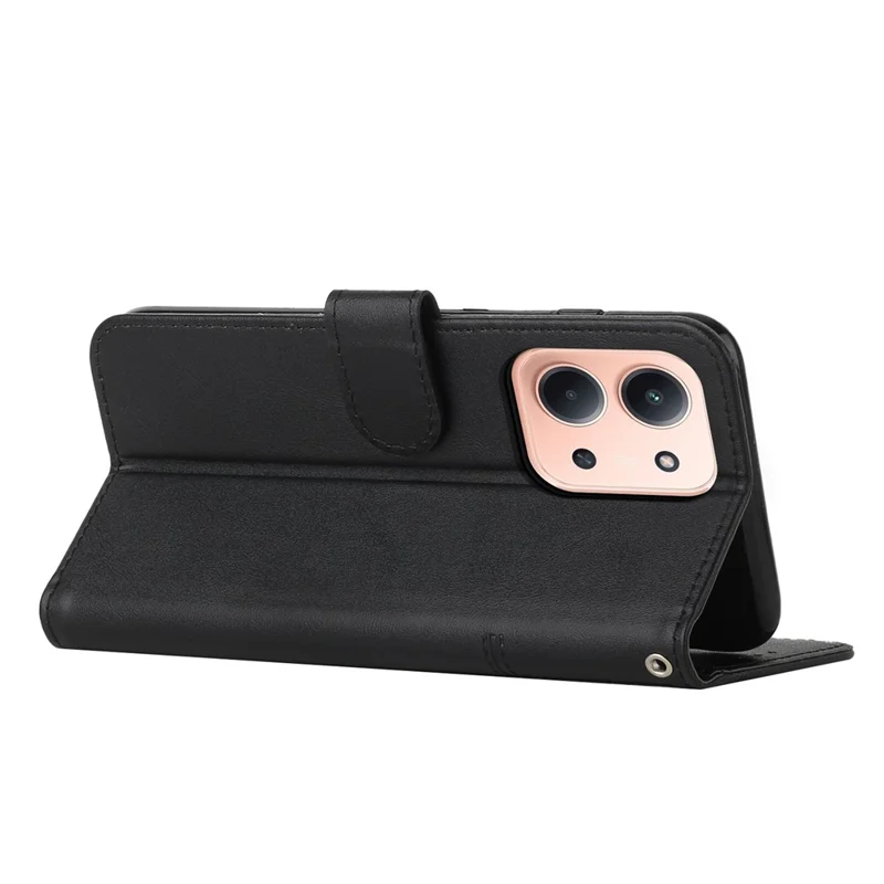 For Xiaomi Redmi 15C 4G (EU) (173mm) / 15C 5G (EU) (173mm) Leather Phone Case Foldable Stand Wallet Flip Cover with Strap - Black-Cellmalls