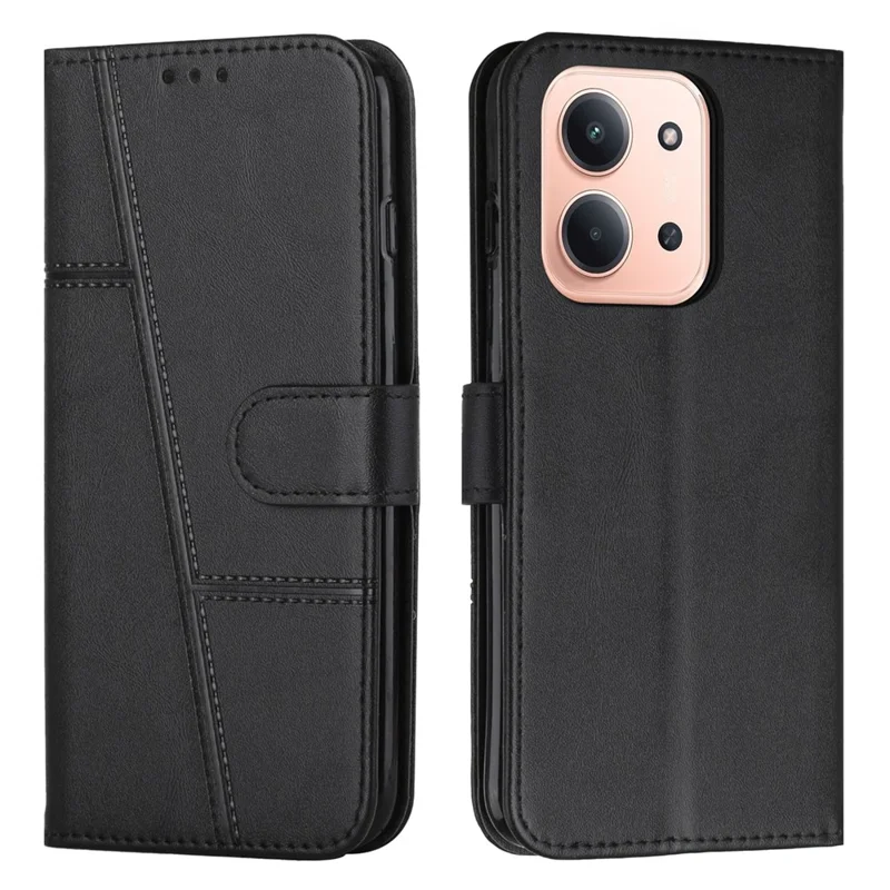 For Xiaomi Redmi 15C 4G (EU) (173mm) / 15C 5G (EU) (173mm) Leather Phone Case Foldable Stand Wallet Flip Cover with Strap - Black-Cellmalls