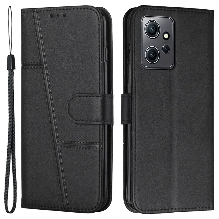 PU Leather Case for Xiaomi Redmi Note 12 4G Cell Phone Drop-proof Wallet Foldable Stand Cover - Black-Cellmalls
