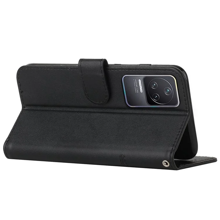 For Xiaomi Redmi K50 Pro/K50 Fashionable Cell Phone Case PU Leather Stitching Wallet Magnetic Closure Shockproof Folding Stand Phone Cover with Strap - Black-Cellmalls
