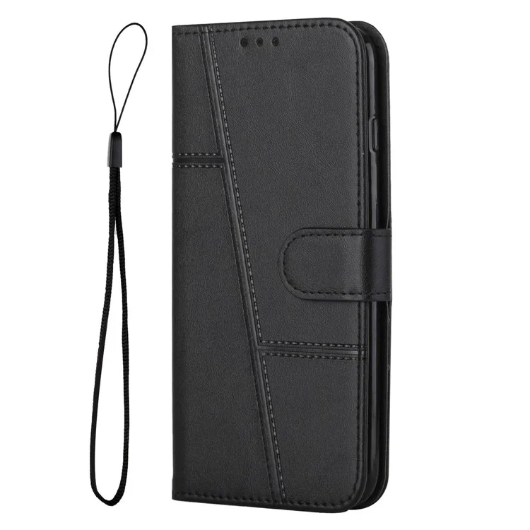 PU Leather Case for Xiaomi Redmi Note 12 4G Cell Phone Drop-proof Wallet Foldable Stand Cover - Black-Cellmalls