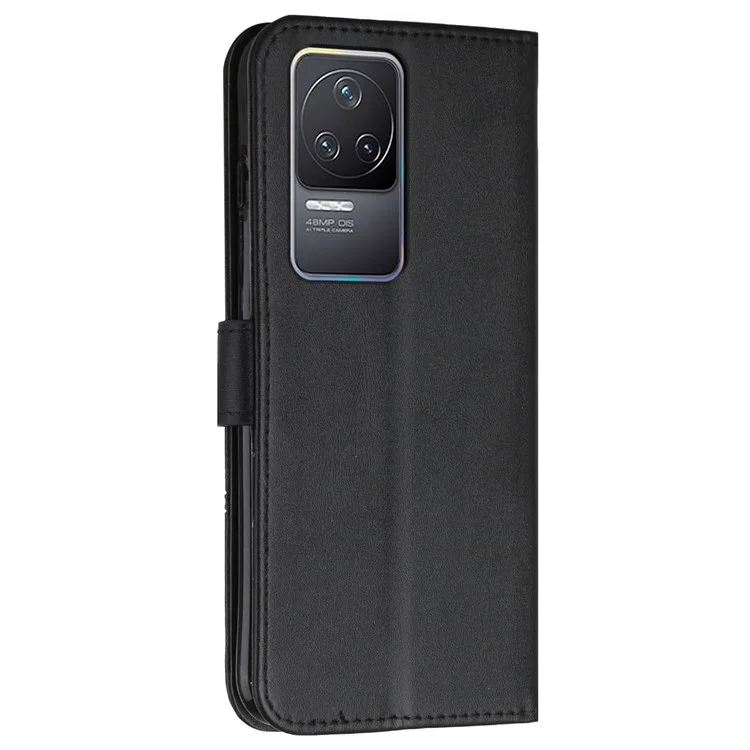 For Xiaomi Redmi K50 Pro/K50 Fashionable Cell Phone Case PU Leather Stitching Wallet Magnetic Closure Shockproof Folding Stand Phone Cover with Strap - Black-Cellmalls