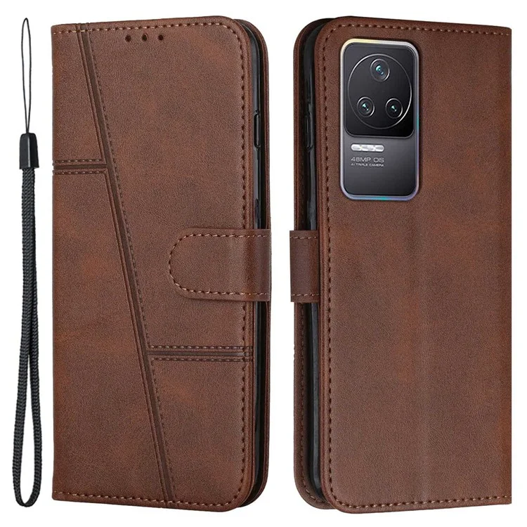 For Xiaomi Redmi K50 Pro/K50 Fashionable Cell Phone Case PU Leather Stitching Wallet Magnetic Closure Shockproof Folding Stand Phone Cover with Strap - Black-Cellmalls