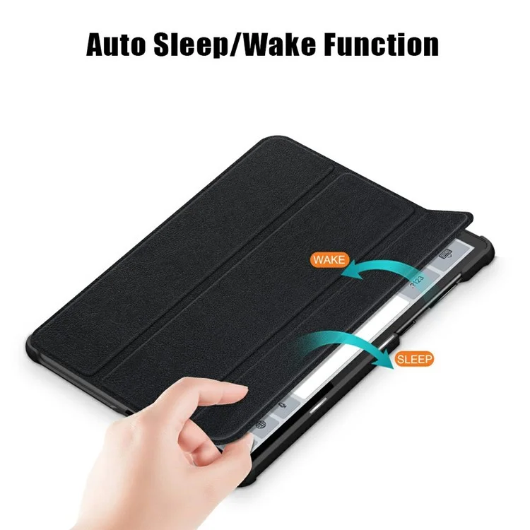 Tri-fold Soft Leather Flip Stand Smart Protective Cover with Sleep / Wake Feature for Lenovo Tab K10/Tab M10 Plus - Black-Cellmalls