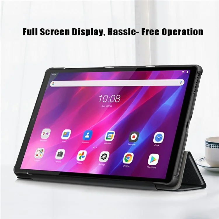 Tri-fold Soft Leather Flip Stand Smart Protective Cover with Sleep / Wake Feature for Lenovo Tab K10/Tab M10 Plus - Black-Cellmalls