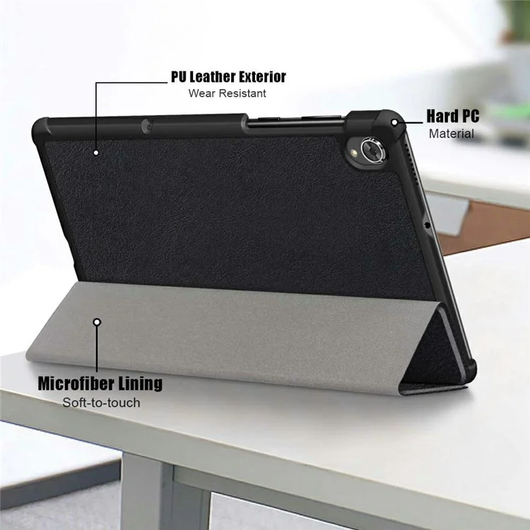 Tri-fold Soft Leather Flip Stand Smart Protective Cover with Sleep / Wake Feature for Lenovo Tab K10/Tab M10 Plus - Black-Cellmalls