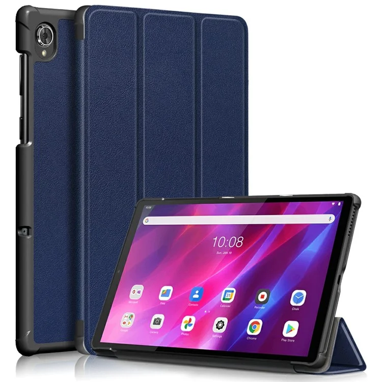 Tri-fold Soft Leather Flip Stand Smart Protective Cover with Sleep / Wake Feature for Lenovo Tab K10/Tab M10 Plus - Black-Cellmalls