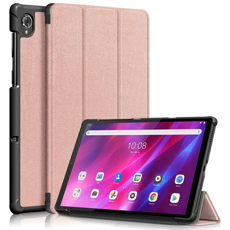 Tri-fold Soft Leather Flip Stand Smart Protective Cover with Sleep / Wake Feature for Lenovo Tab K10/Tab M10 Plus - Black-Cellmalls
