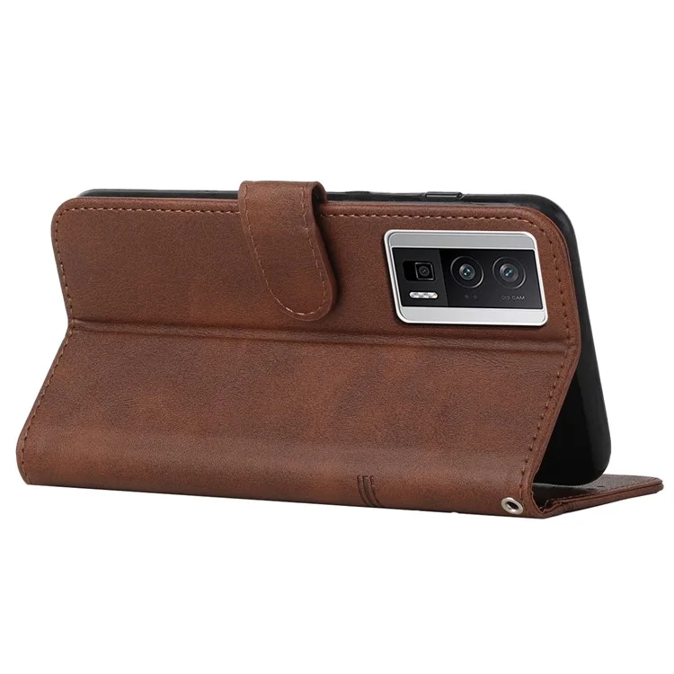 For Xiaomi Poco F5 Pro 5G / Redmi K60 Pro 5G / K60 5G Protective Phone Cover Stand Wallet Leather Cell Phone Case with Strap - Brown-Cellmalls