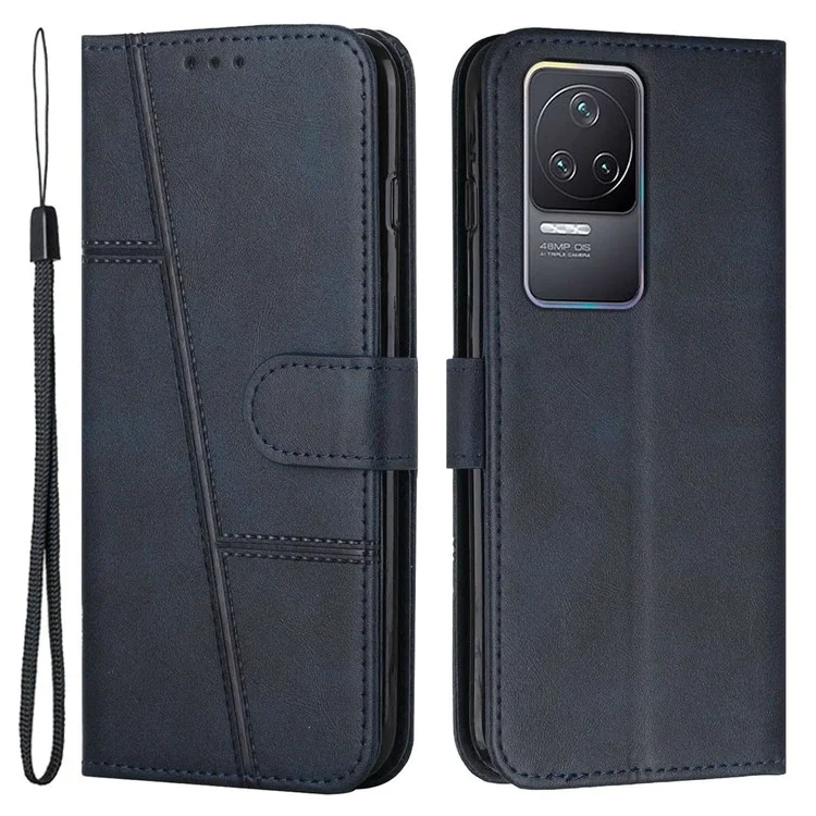 For Xiaomi Redmi K50 Pro/K50 Fashionable Cell Phone Case PU Leather Stitching Wallet Magnetic Closure Shockproof Folding Stand Phone Cover with Strap - Black-Cellmalls