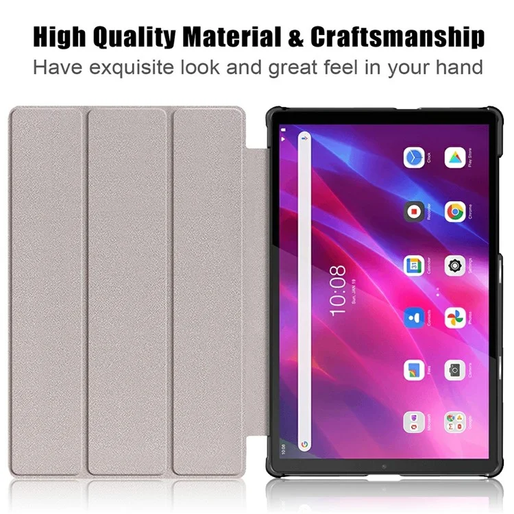 Tri-fold Soft Leather Flip Stand Smart Protective Cover with Sleep / Wake Feature for Lenovo Tab K10/Tab M10 Plus - Black-Cellmalls