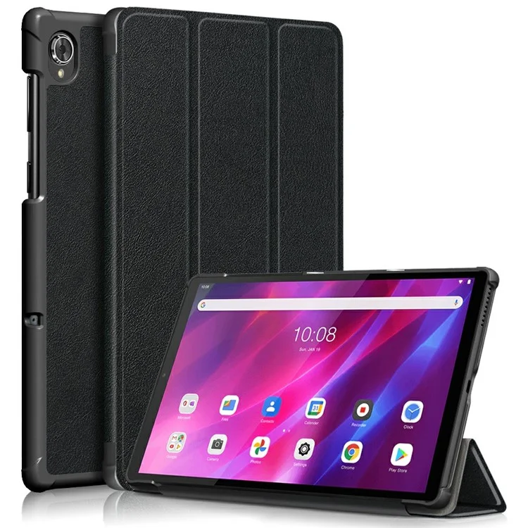 Tri-fold Soft Leather Flip Stand Smart Protective Cover with Sleep / Wake Feature for Lenovo Tab K10/Tab M10 Plus - Black-Cellmalls